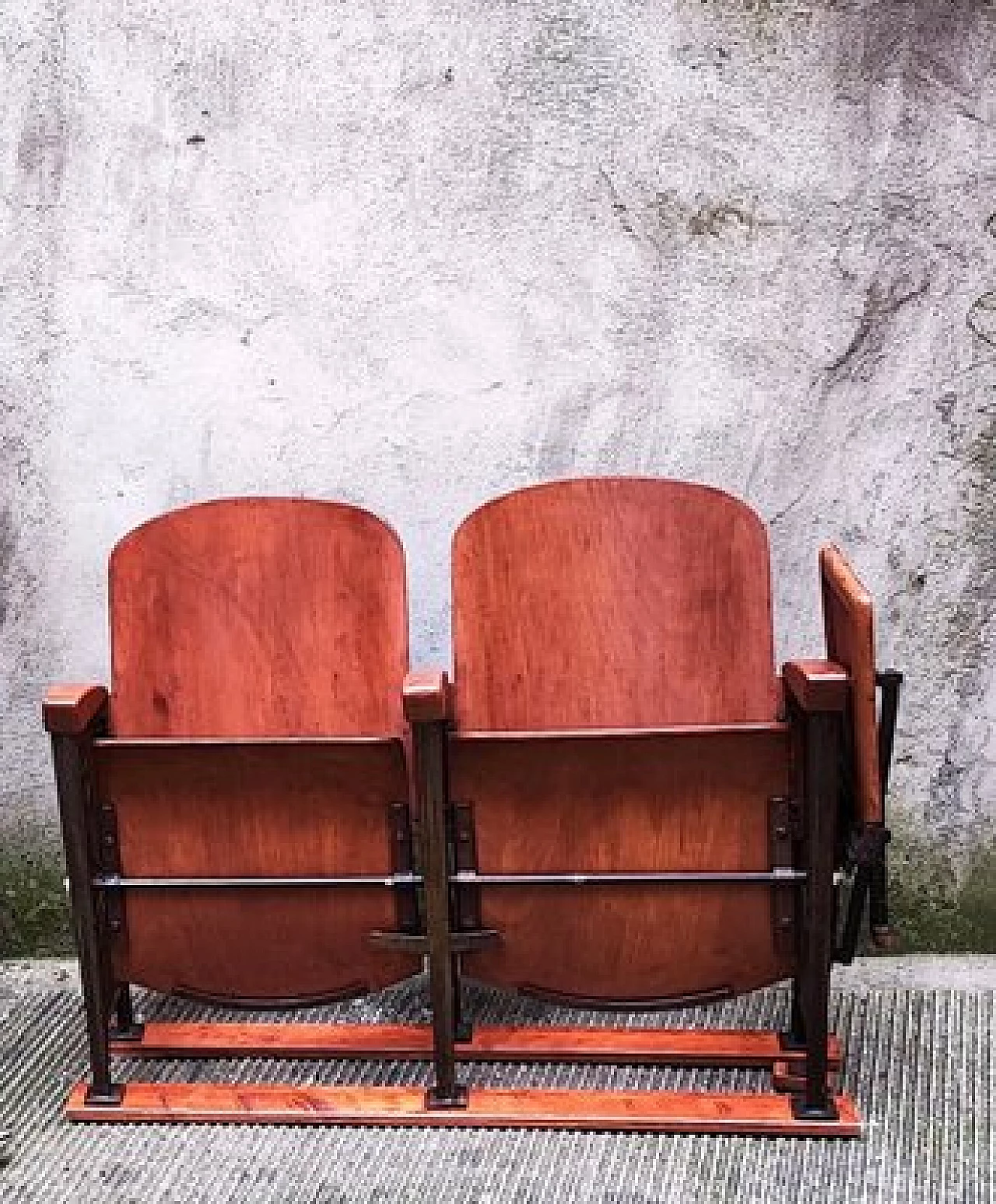 Pair of theatre armchairs with cast-iron fittings, 1940s 1