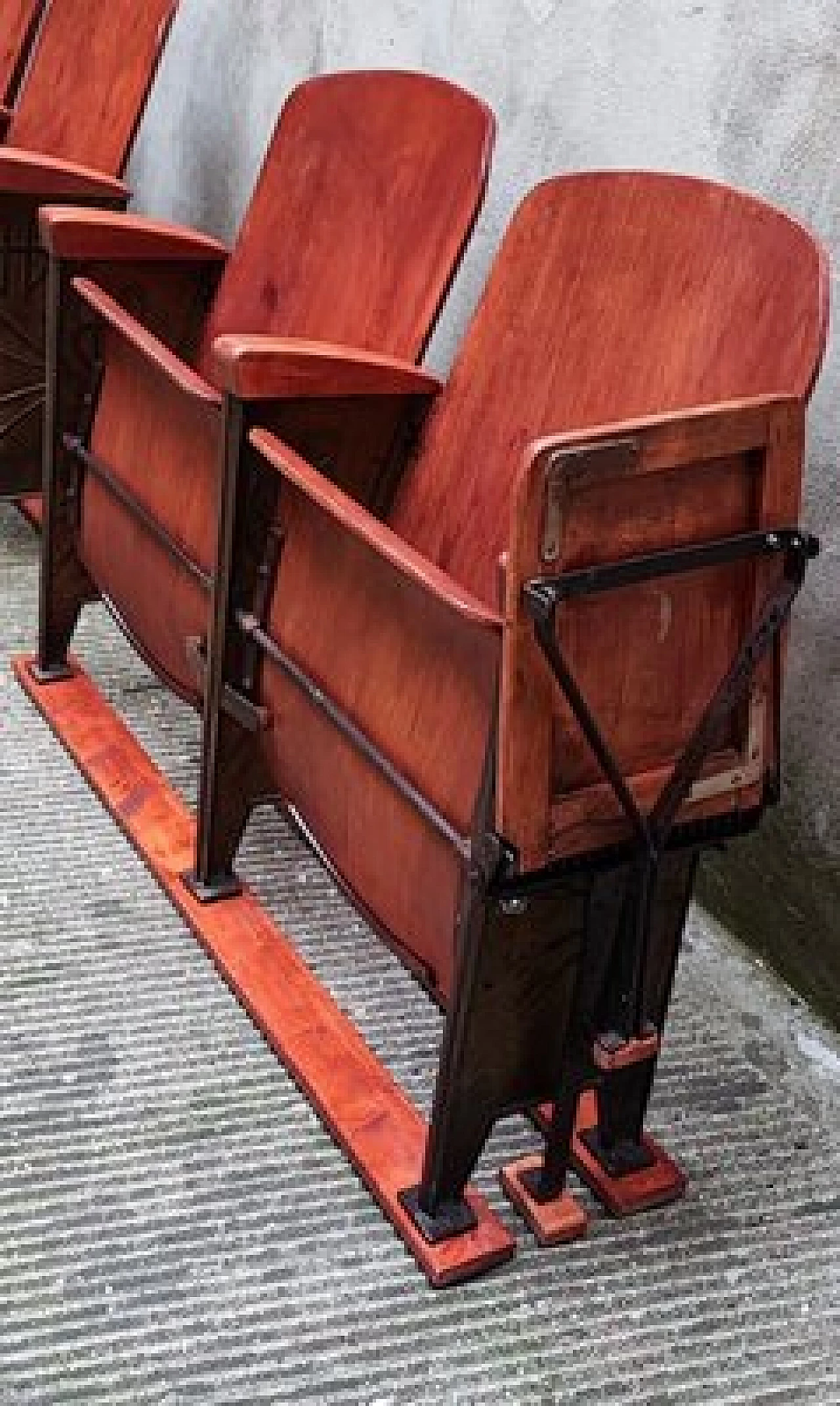 Pair of theatre armchairs with cast-iron fittings, 1940s 2