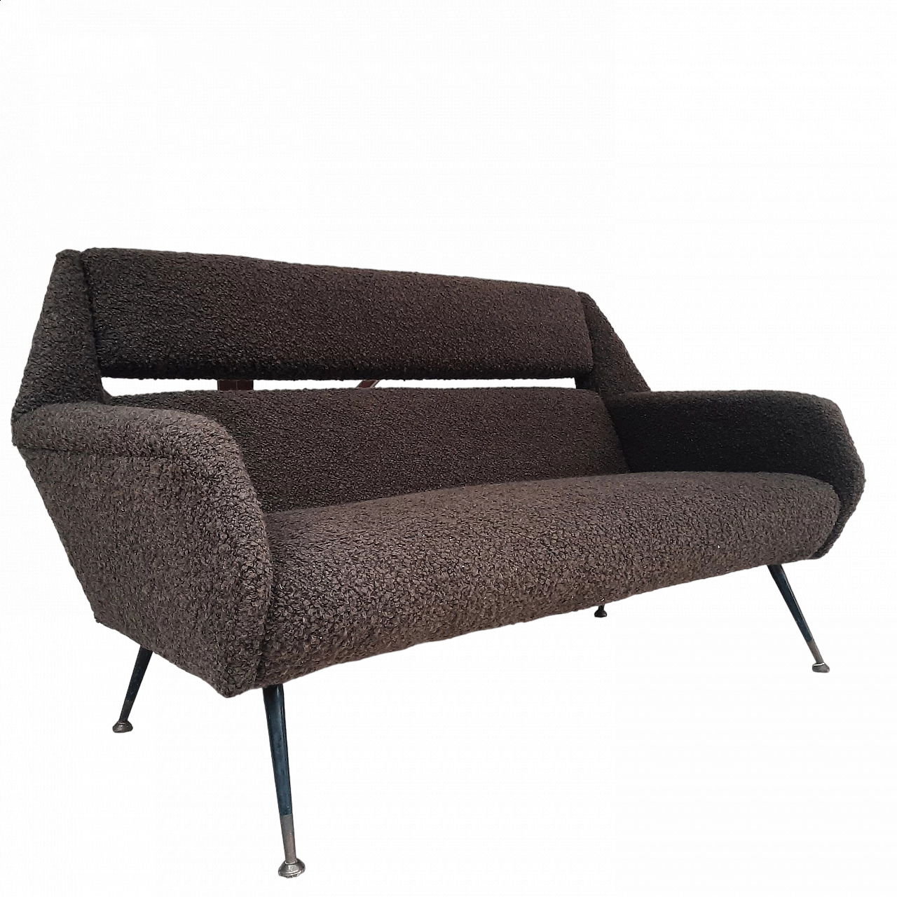 Brown bouclé fabric sofa in the style of Marco Zanuso, 1950s 10