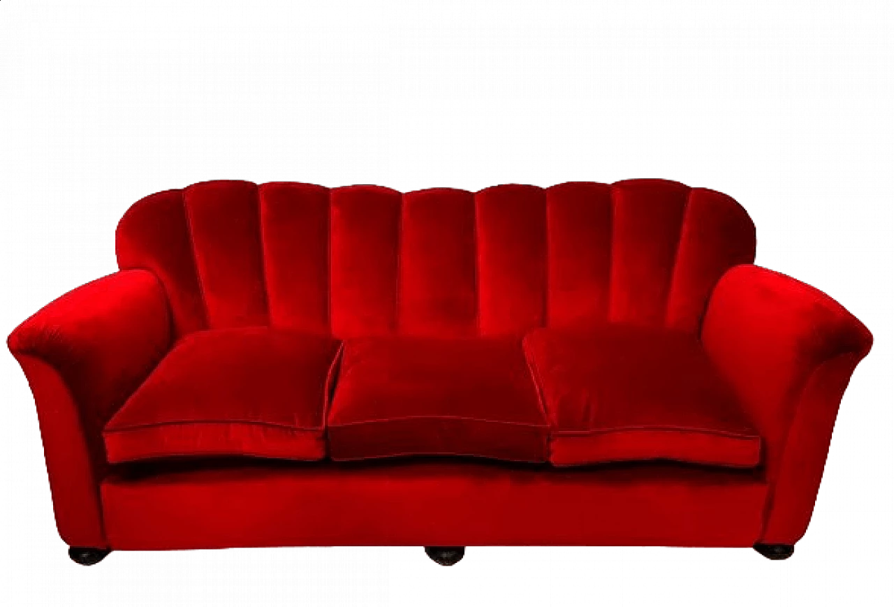 Red velvet sofa, 1940s 5