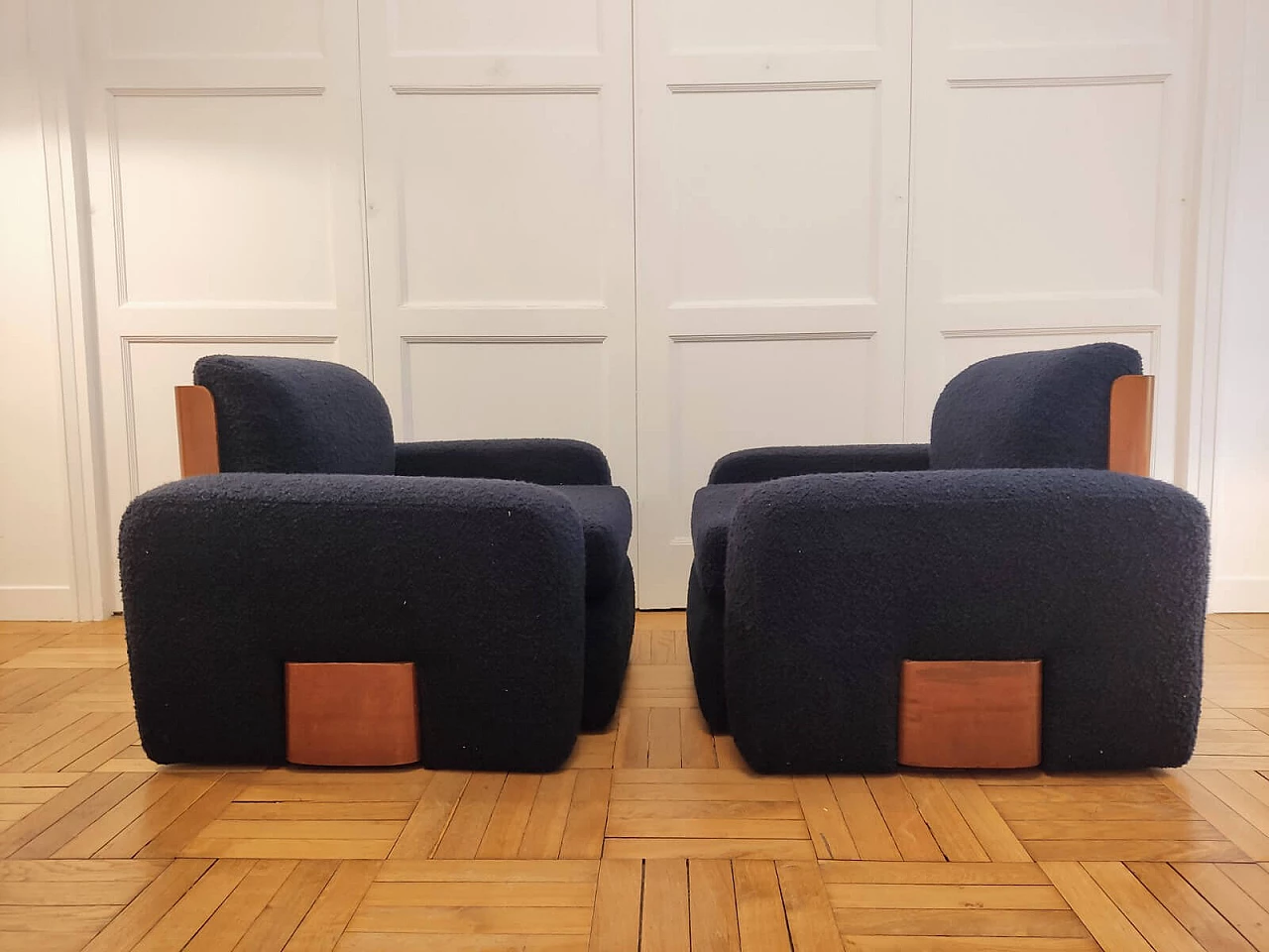 Pair of armchairs with wood veneer shell, 1960s 1