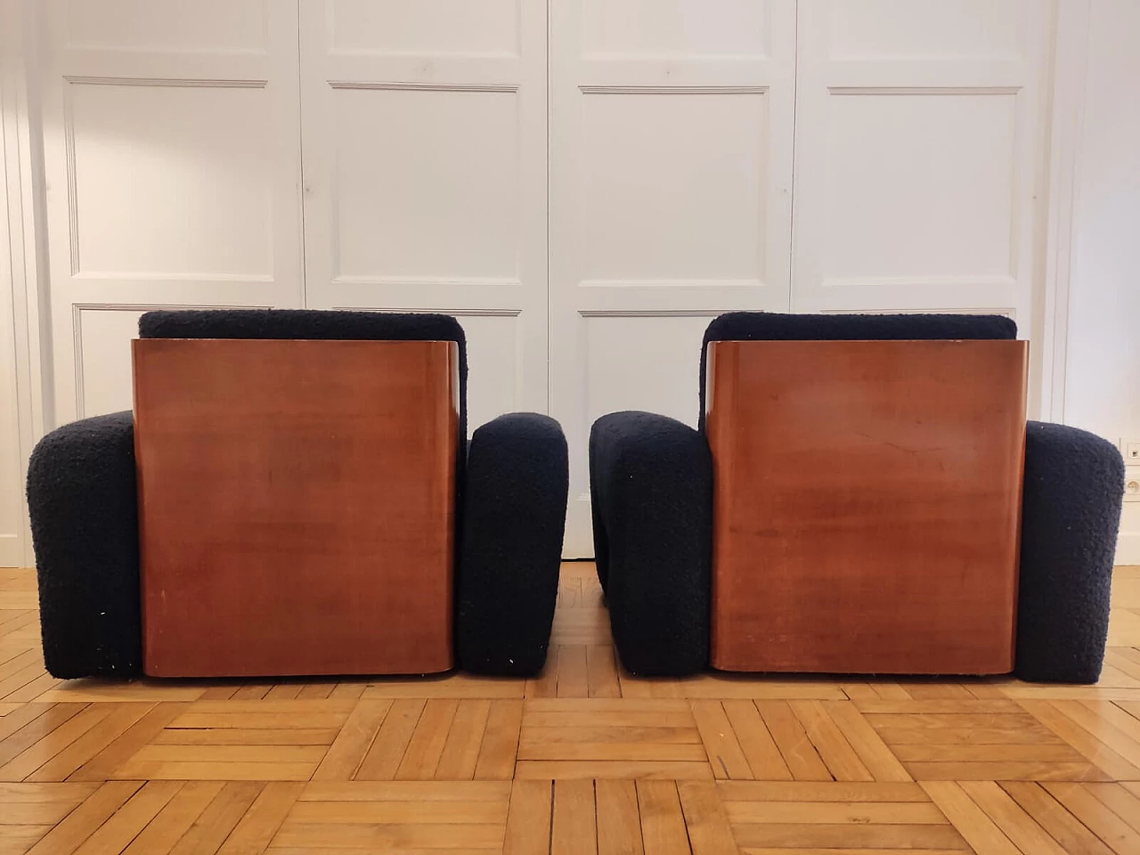 Pair of armchairs with wood veneer shell, 1960s 3