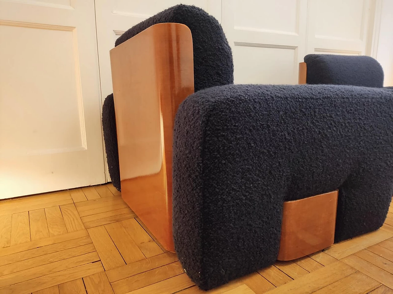 Pair of armchairs with wood veneer shell, 1960s 6