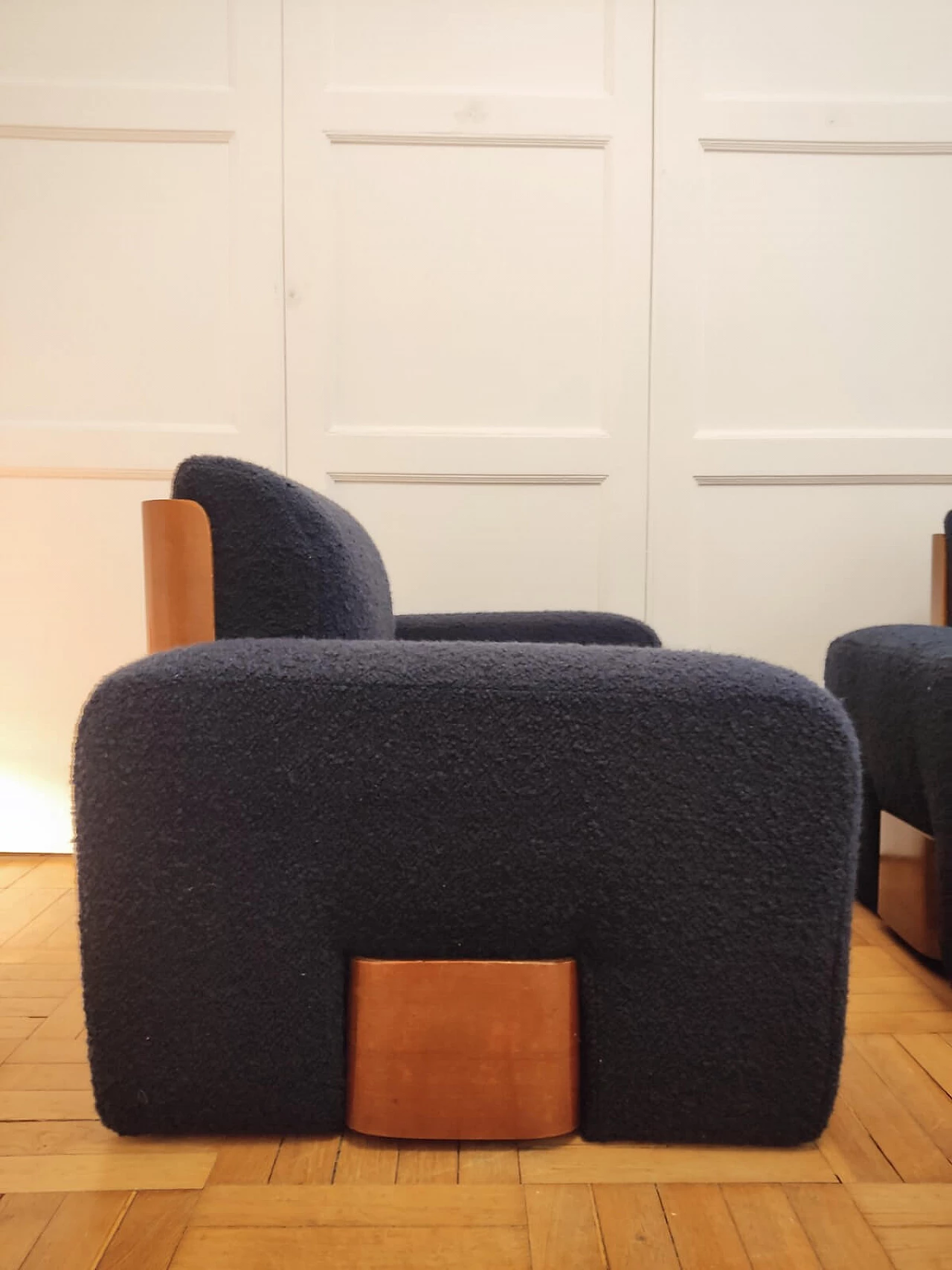 Pair of armchairs with wood veneer shell, 1960s 7