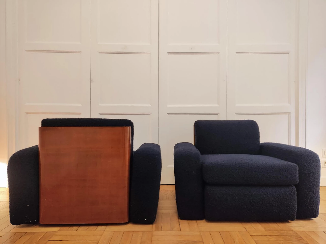 Pair of armchairs with wood veneer shell, 1960s 10