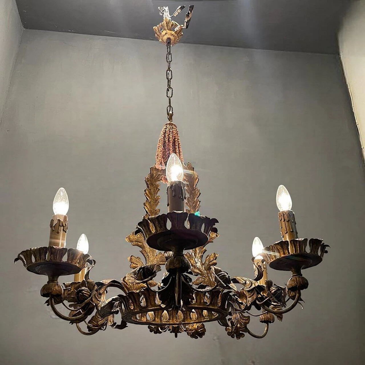 Tole flower chandelier, 1940s 2