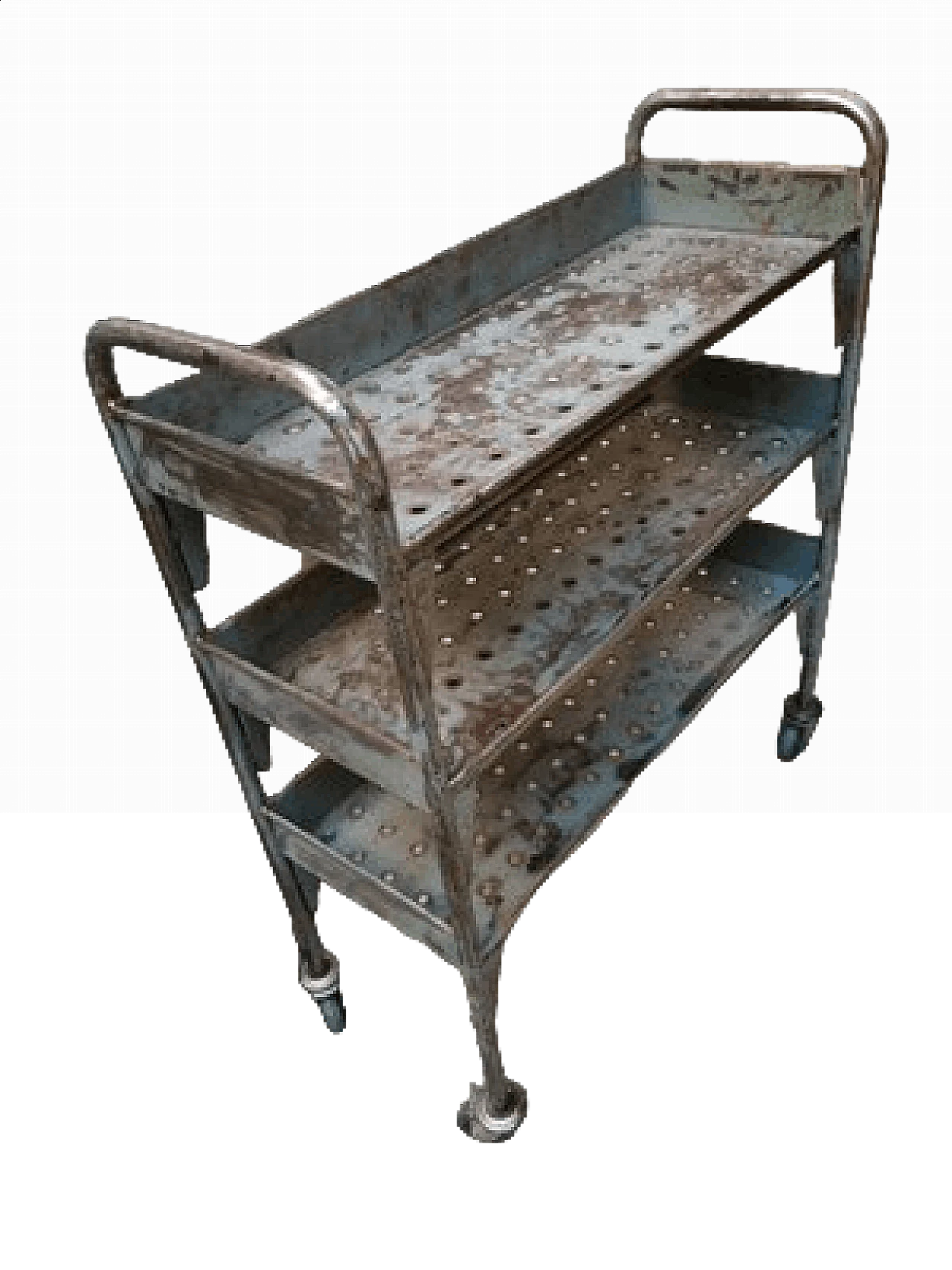 Industrial iron cart with three shelves, 1950s 4