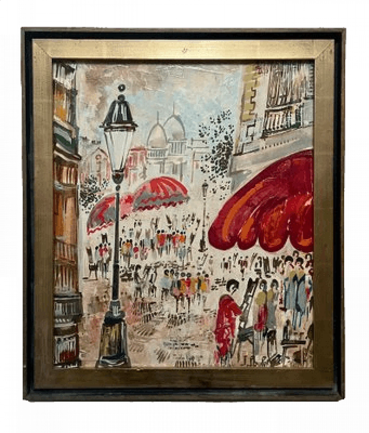 Impressionist painting of Place du Tertre in Montmartre, oil on panel, 1960s 10