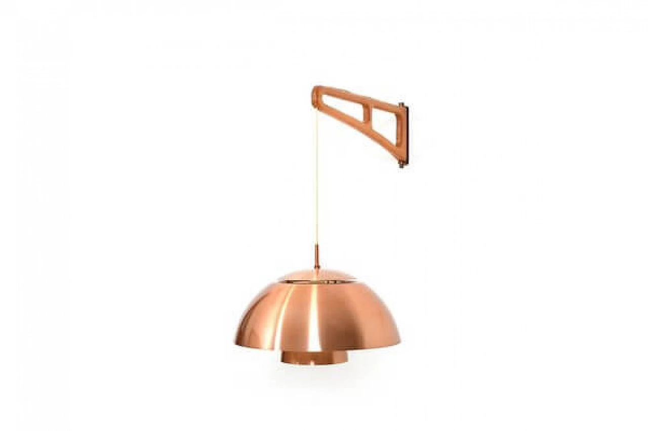 Danish oak and copper wall light, 1960s 1