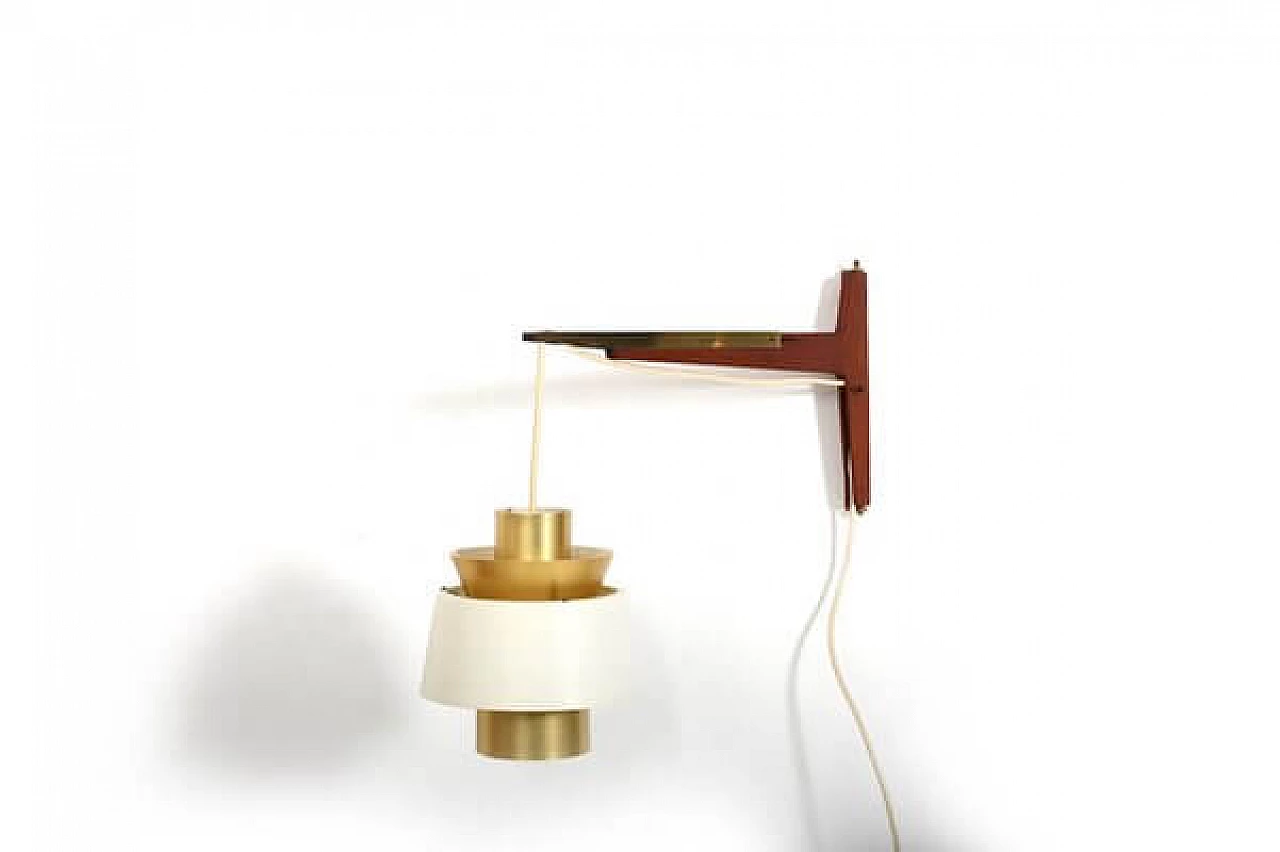 Teak and metal wall light by Jørn Utzon for Nordisk Solar, 1960s 3