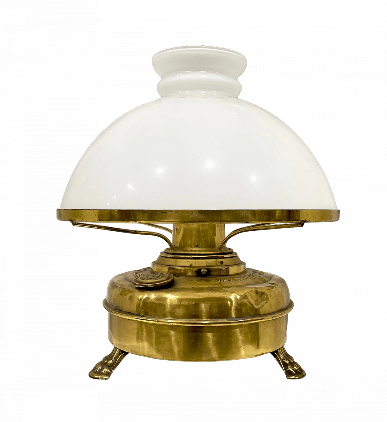 Table lamp with brass base and glass shade, 1950s 5