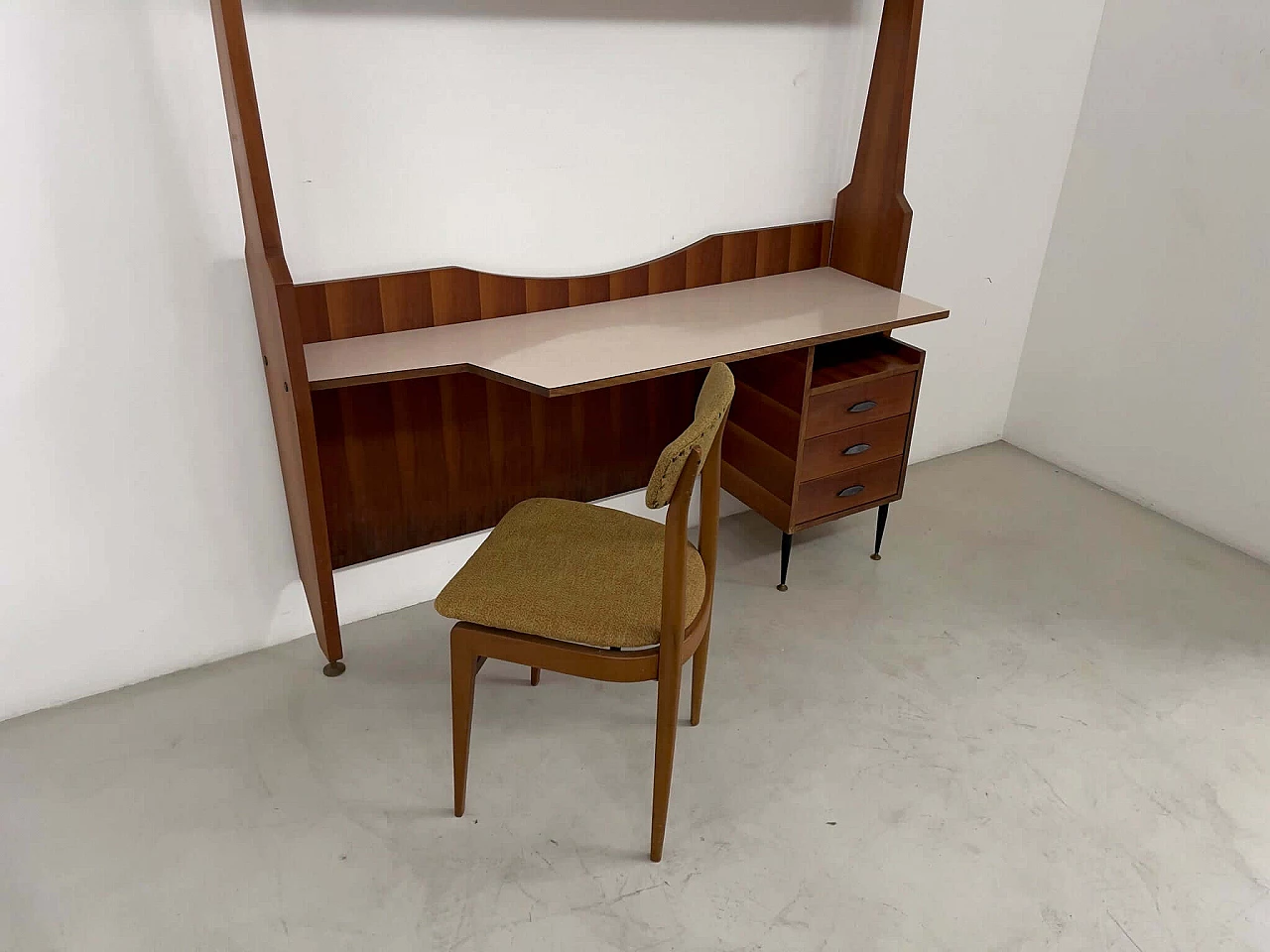 Desk with attached bookcase and chair, 1950s 2