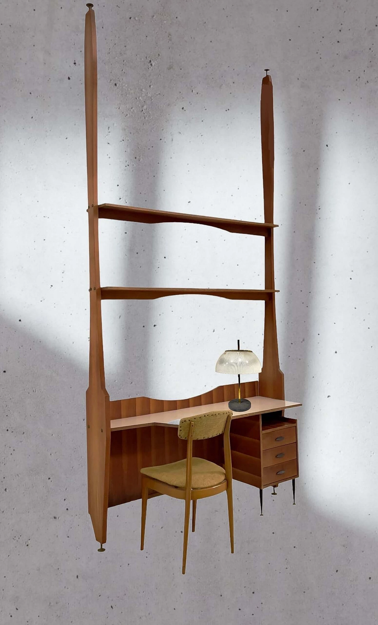 Desk with attached bookcase and chair, 1950s 5