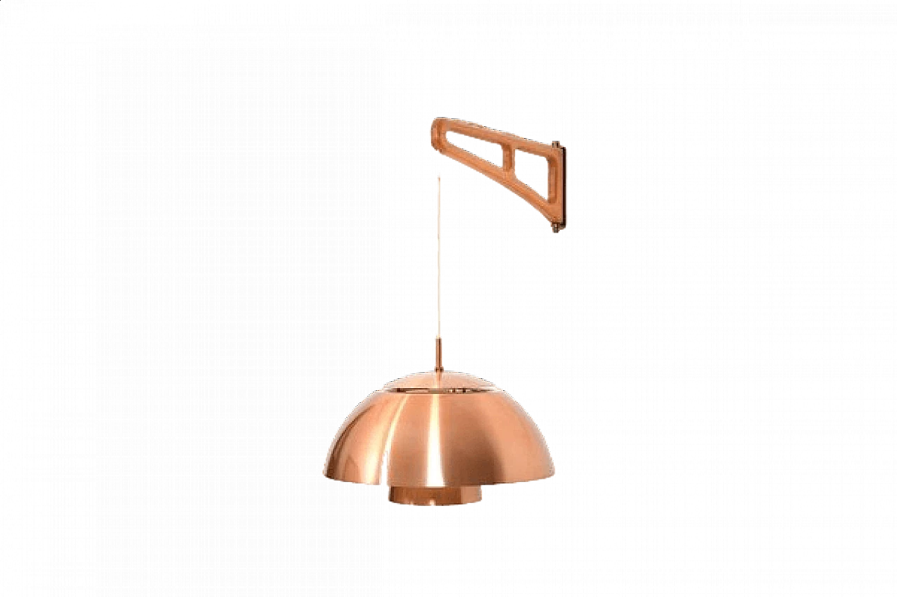 Danish oak and copper wall light, 1960s 7