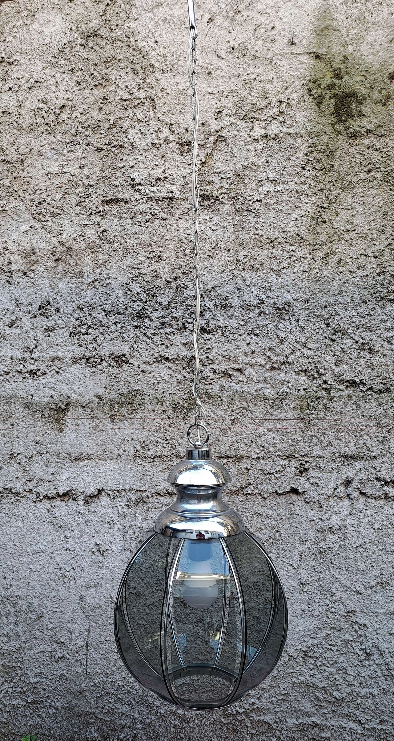 Chandelier with segmented smoked glass shade, 1950s 1