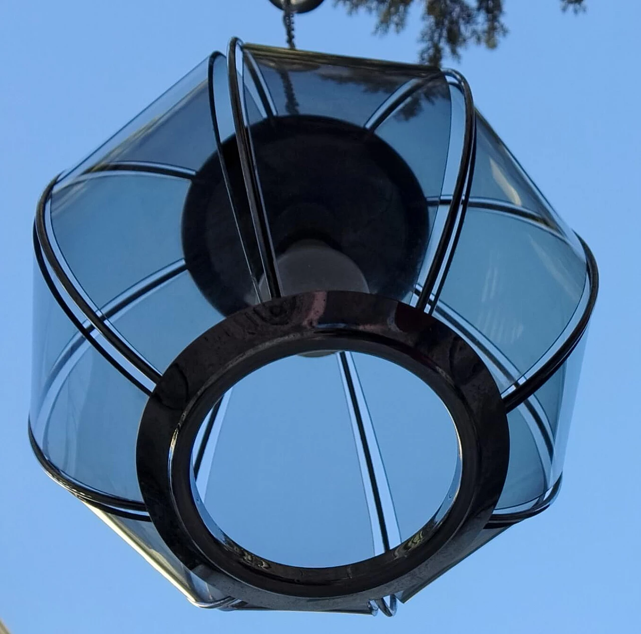 Chandelier with segmented smoked glass shade, 1950s 2