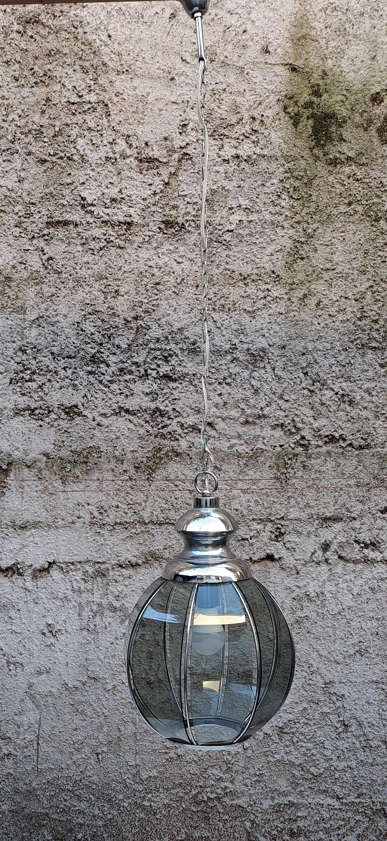 Chandelier with segmented smoked glass shade, 1950s 4