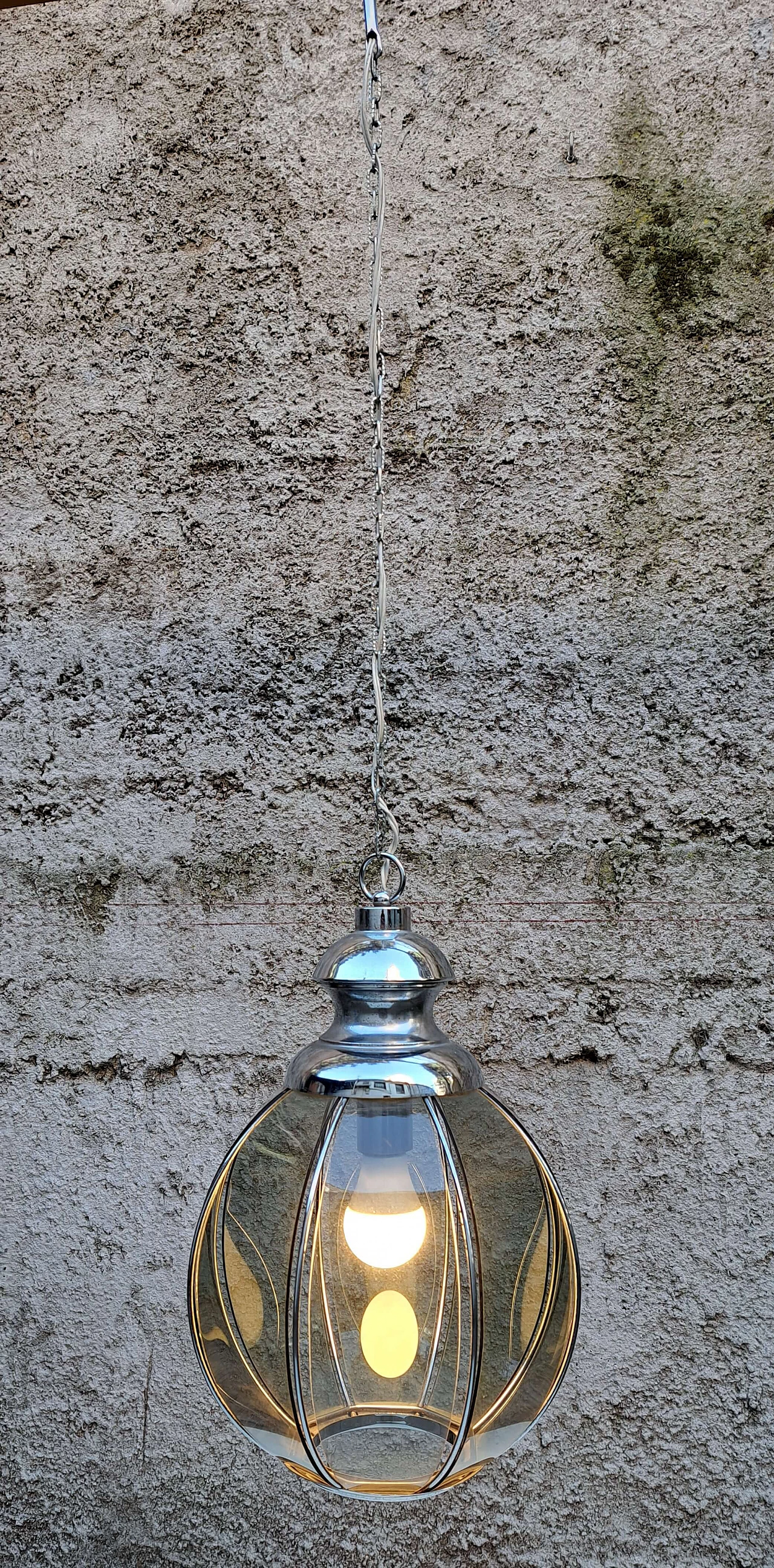 Chandelier with segmented smoked glass shade, 1950s 8