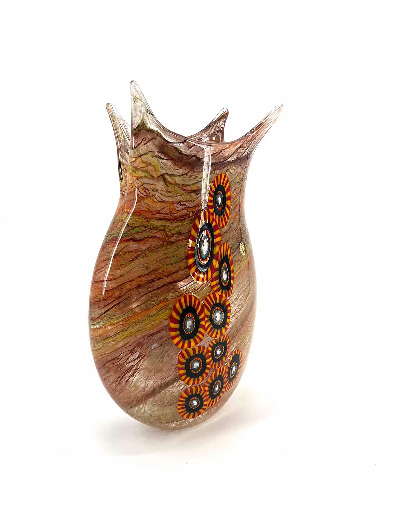 Murano glass vase with yellow, red and black striped murrine 5