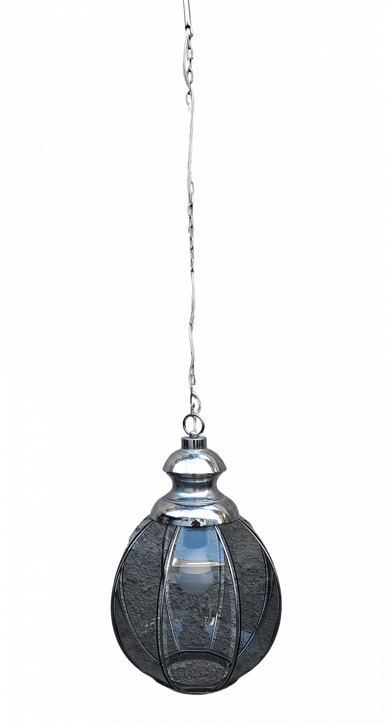 Chandelier with segmented smoked glass shade, 1950s 10