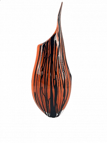 Orange and black Murano glass vase