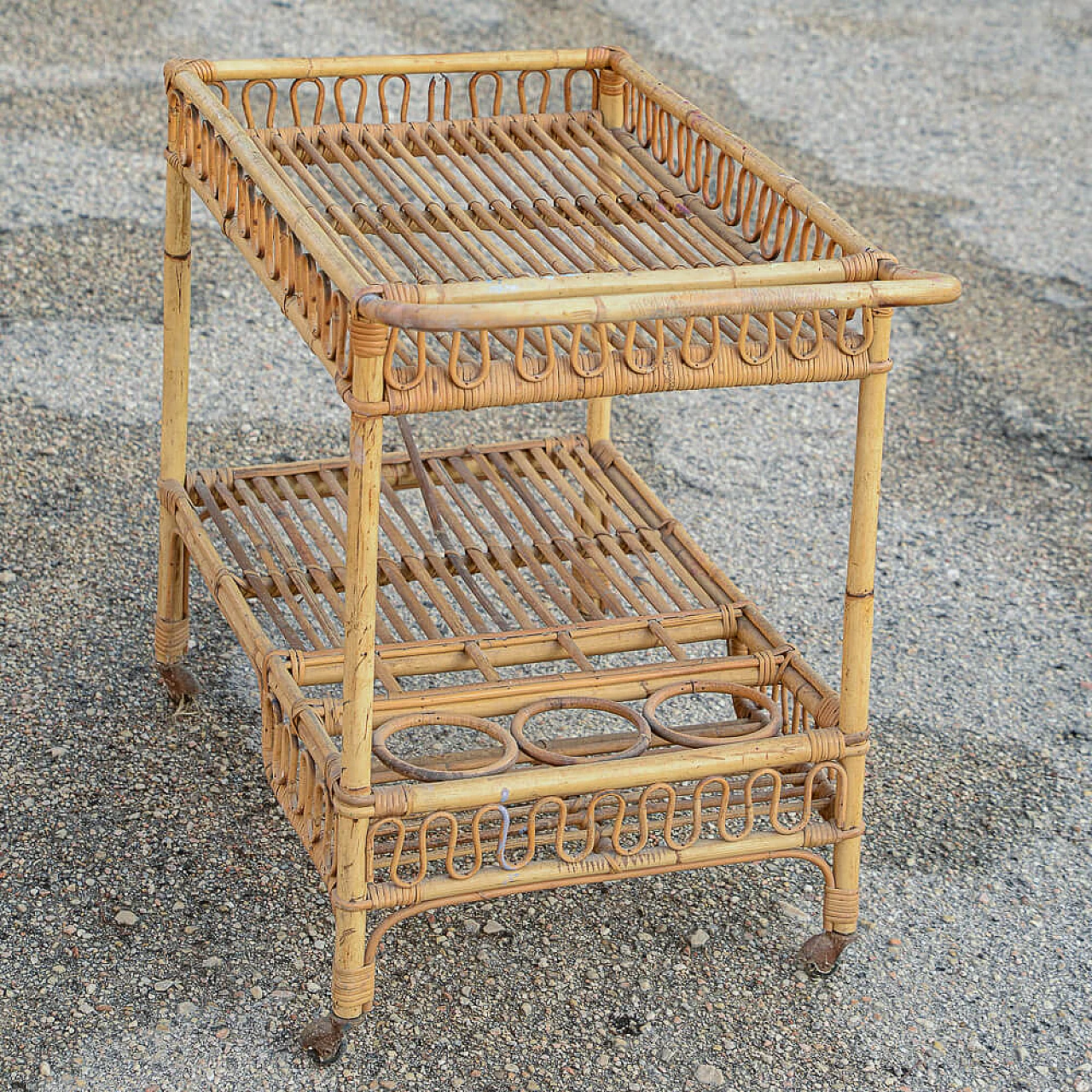 Bar cart in bamboo, 1950s 4