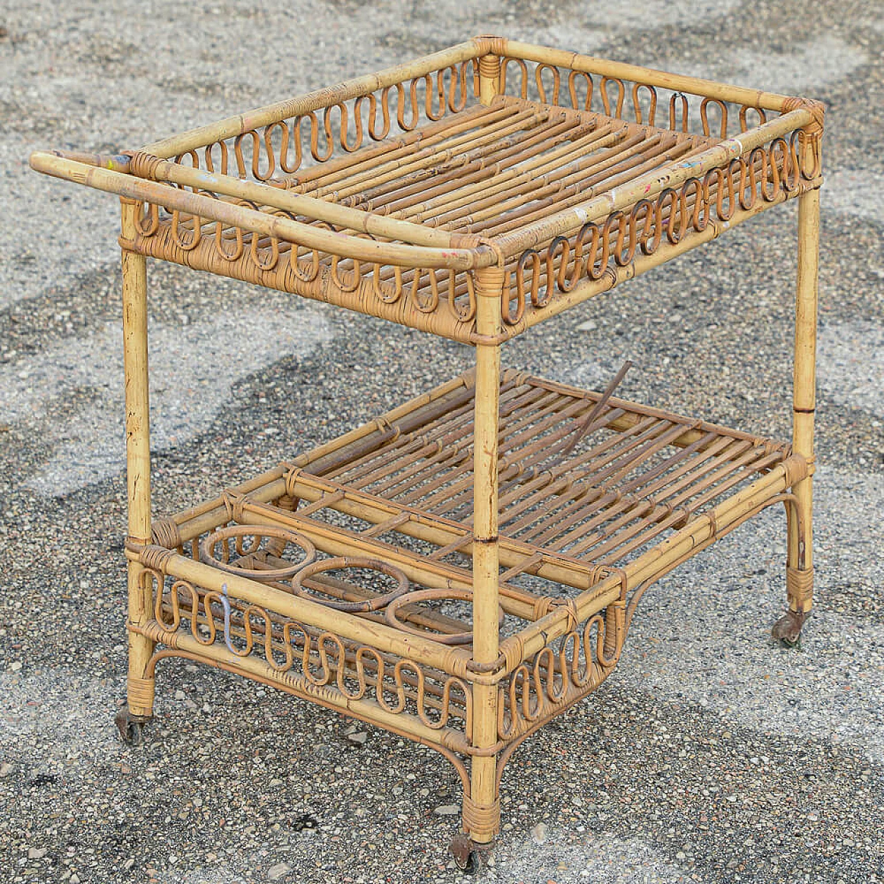 Bar cart in bamboo, 1950s 5