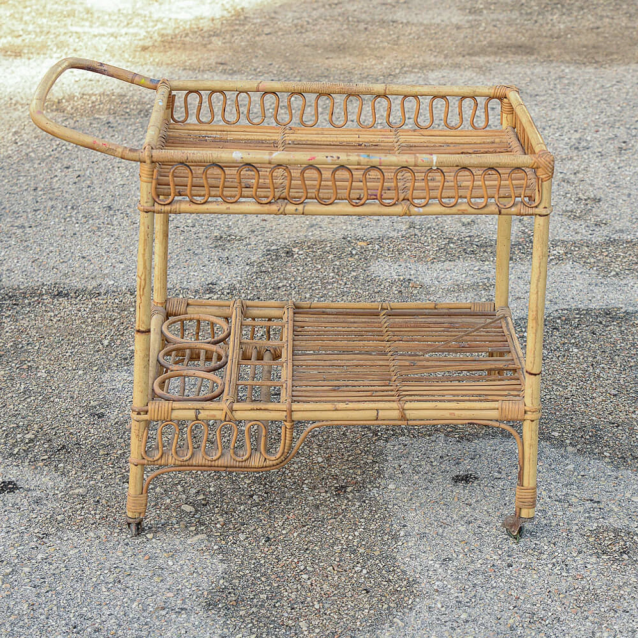 Bar cart in bamboo, 1950s 6