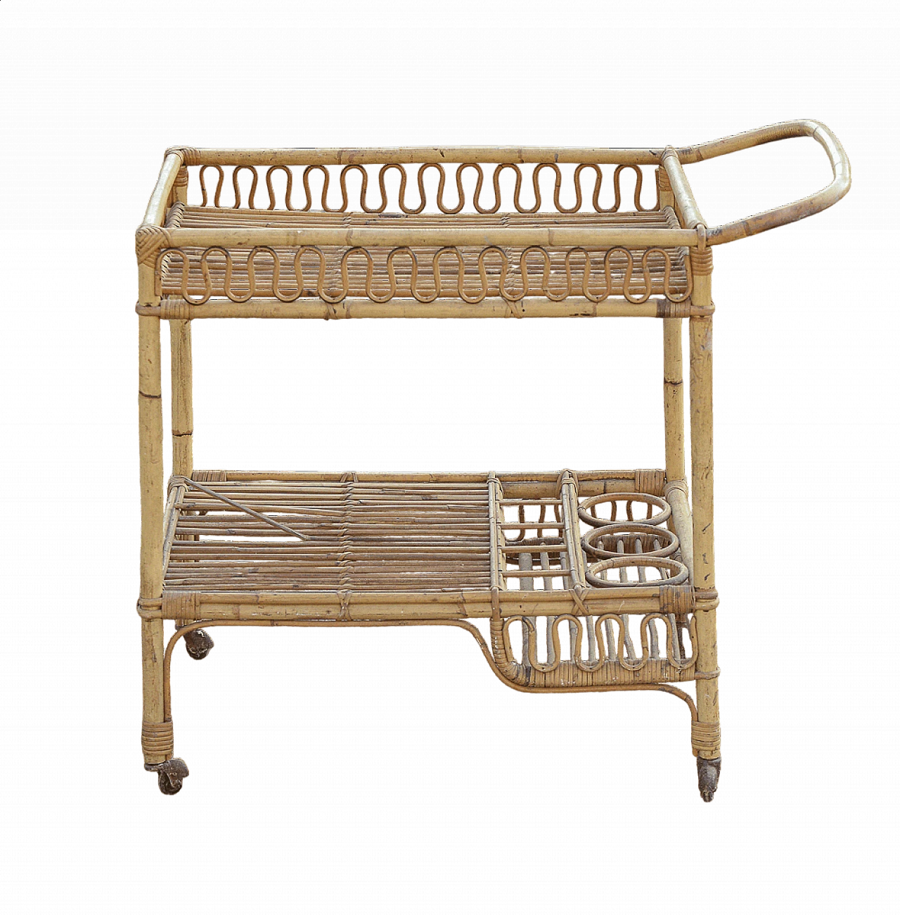 Bar cart in bamboo, 1950s 7