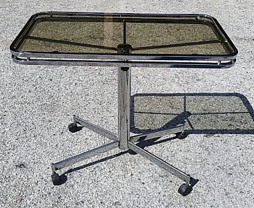 Tavolino in acciaio e vetro fumé nello stile di Allegri Parma, anni '60