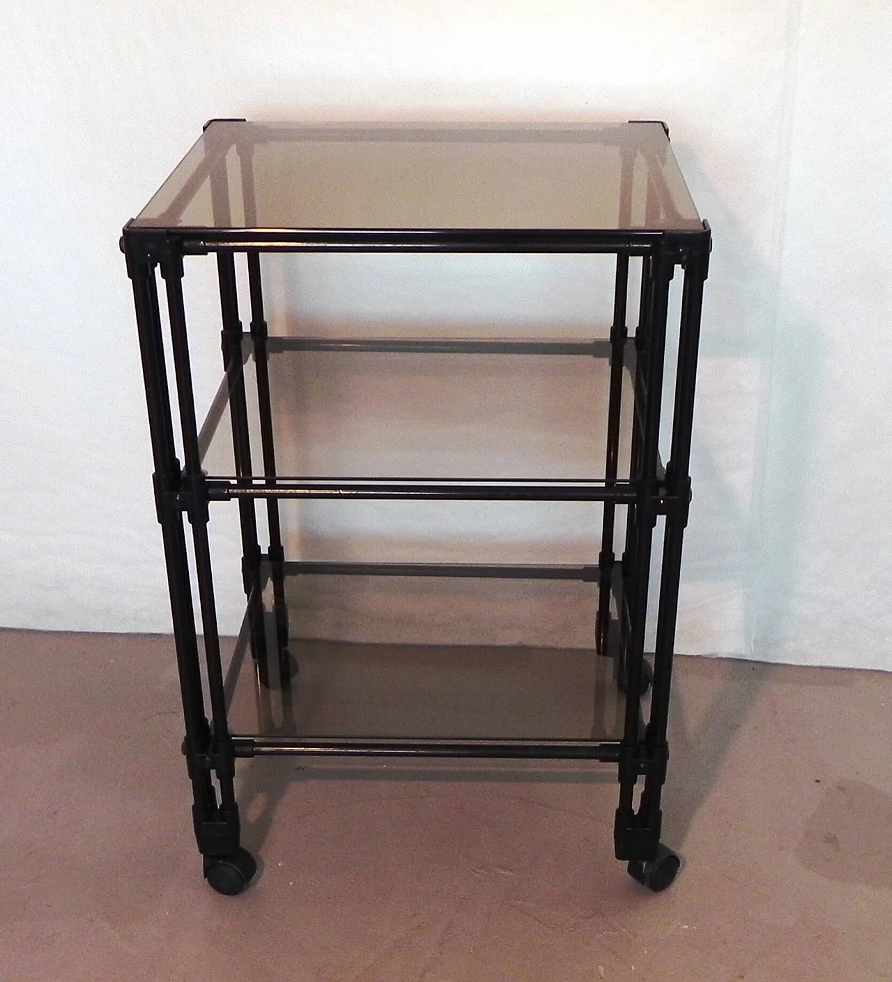 Metal TV cart with glass shelves, 1990s 2