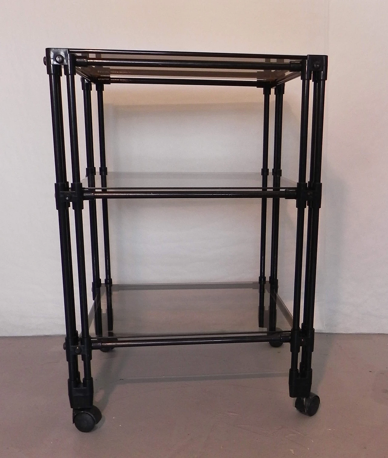 Metal TV cart with glass shelves, 1990s 4