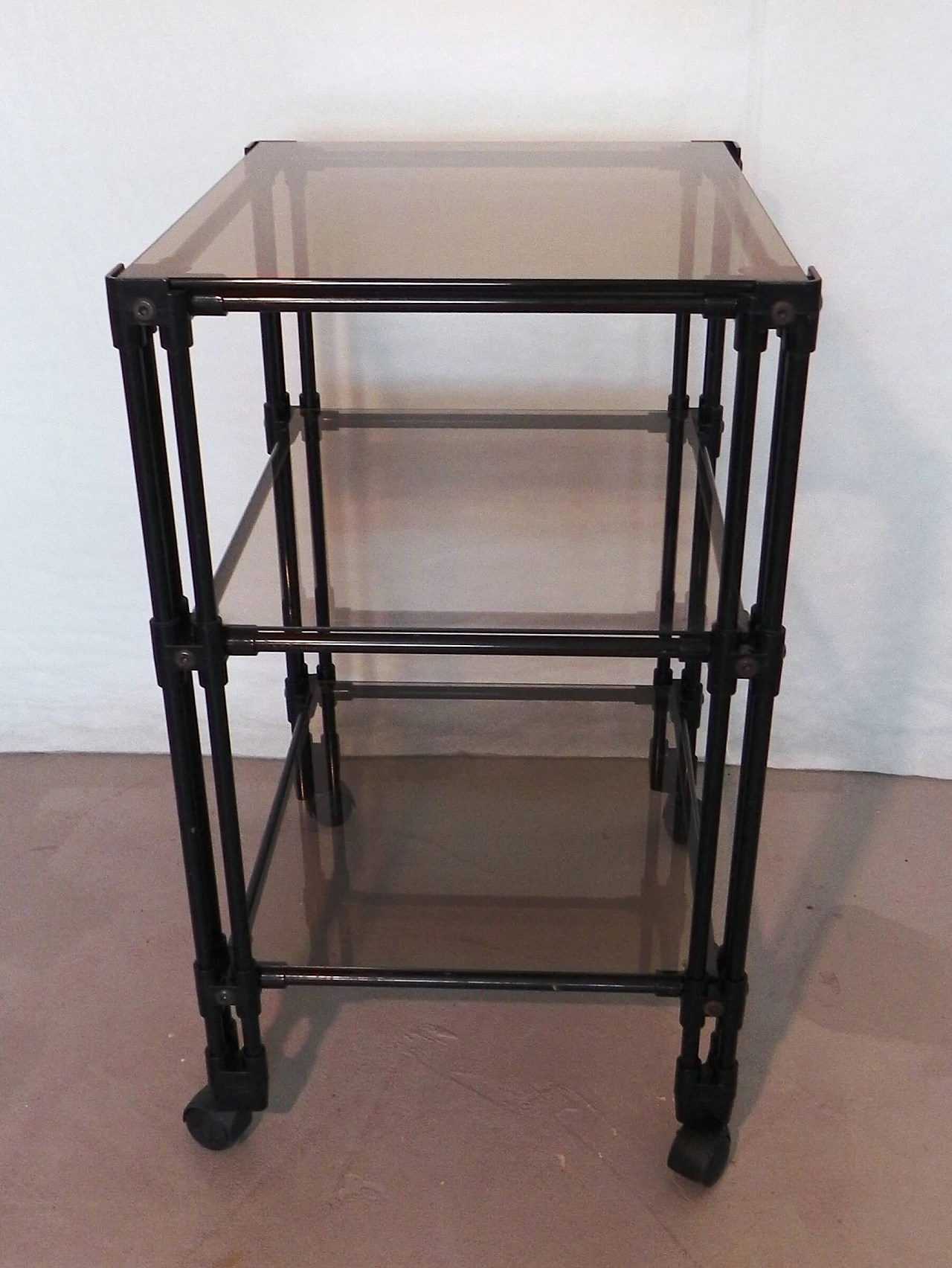 Metal TV cart with glass shelves, 1990s 9