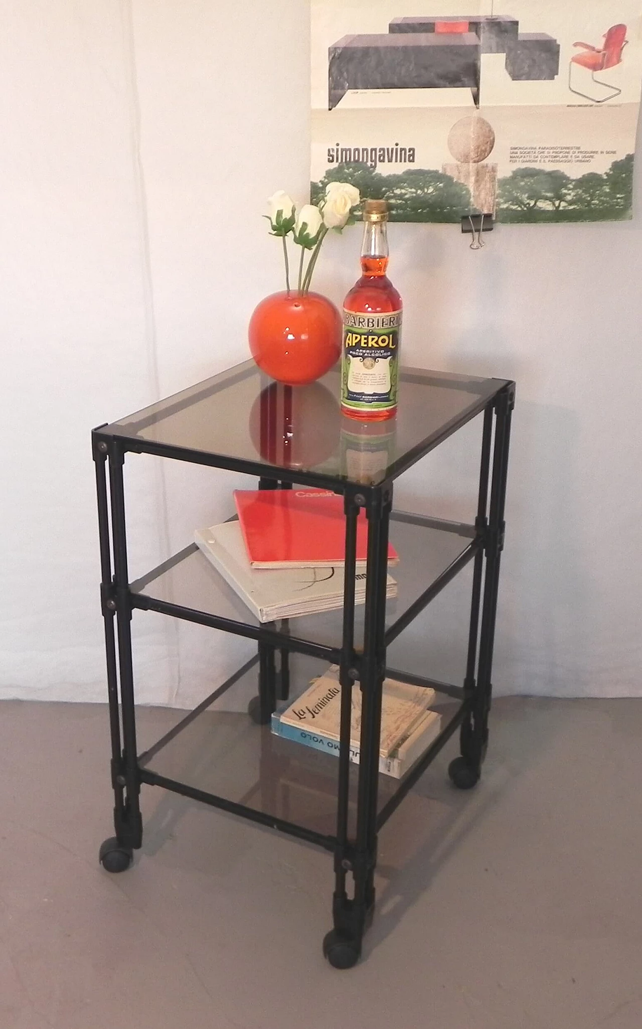 Metal TV cart with glass shelves, 1990s 10