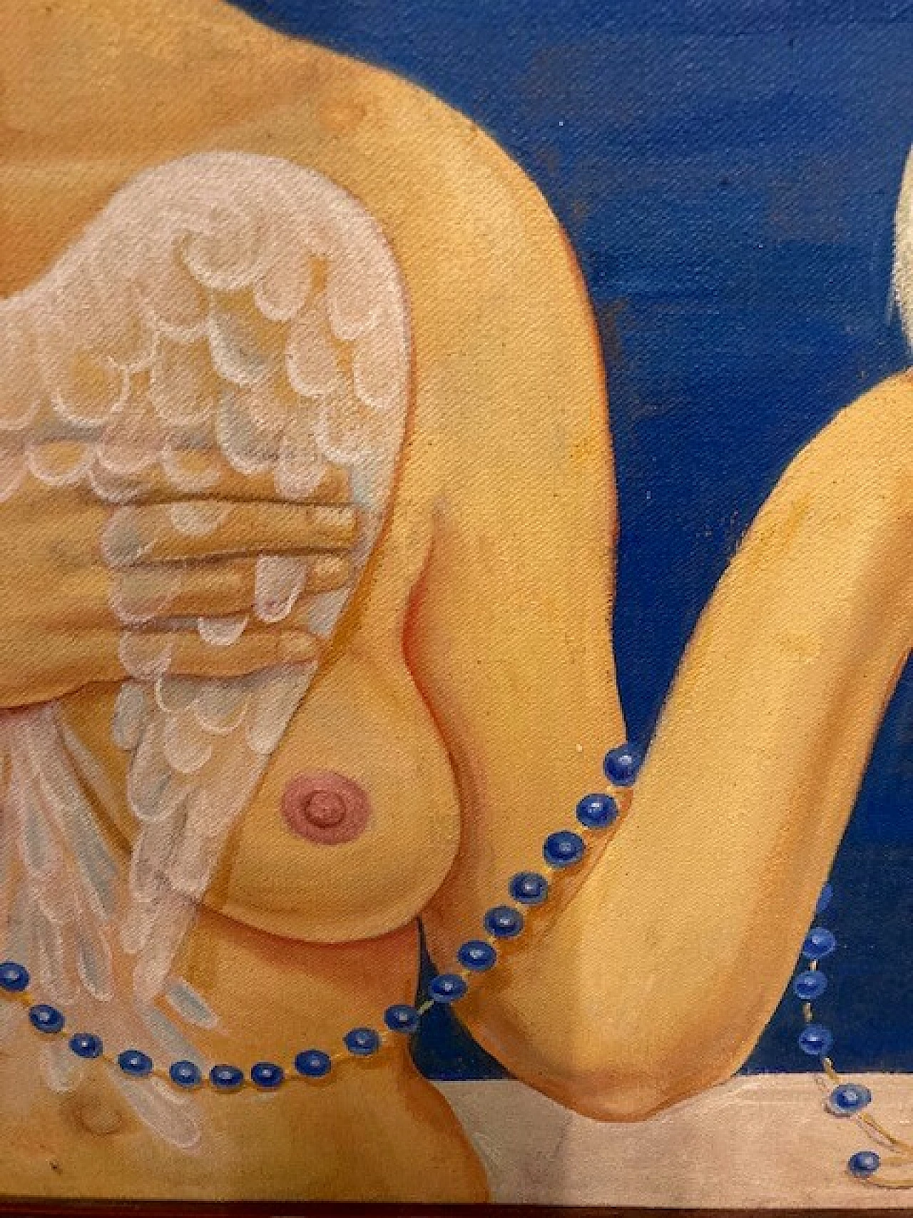 Conchita, woman with bird and shell, oil painting on canvas | intOndo