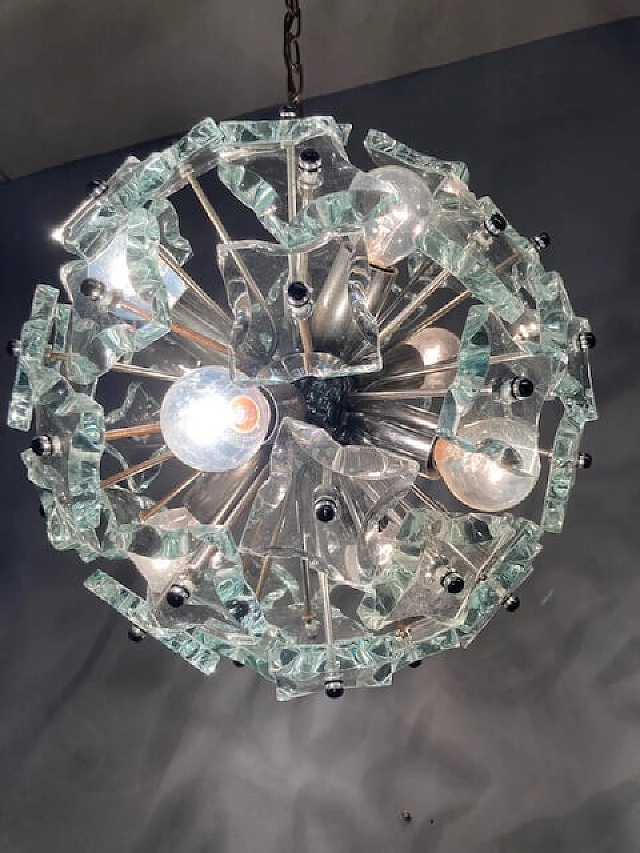 Lampadario Sputnik a otto luci in vetro smerigliato per Fontana Arte, 1968 3