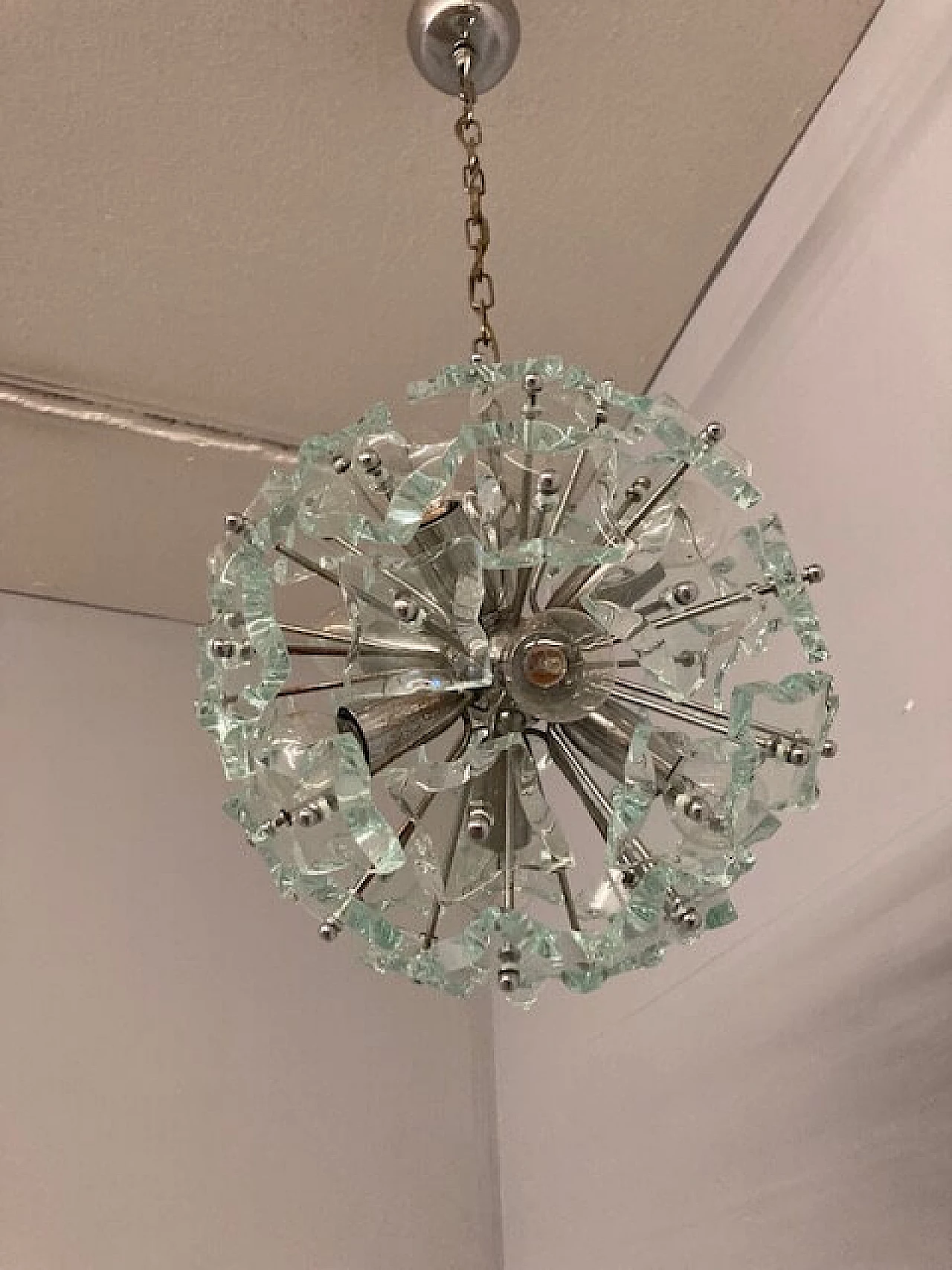 Lampadario Sputnik a otto luci in vetro smerigliato per Fontana Arte, 1968 12