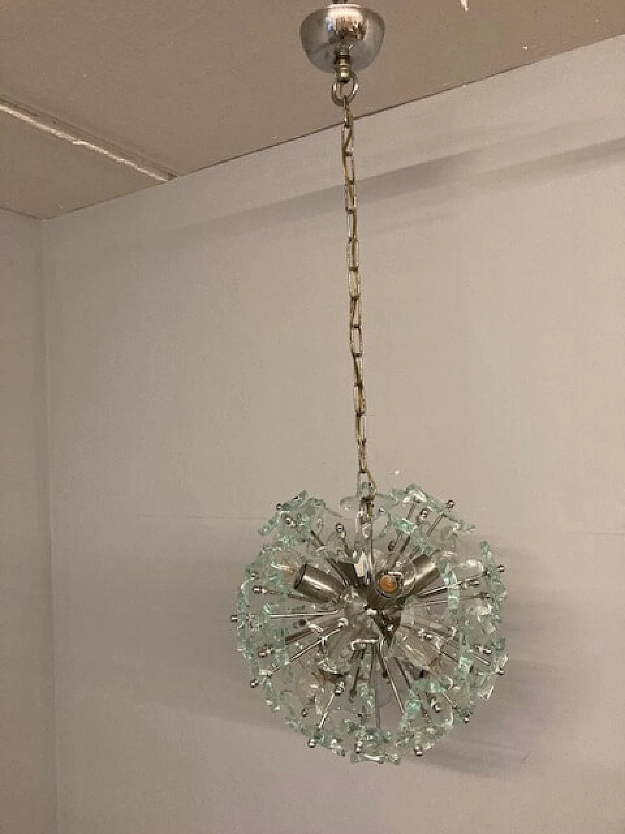 Lampadario Sputnik a otto luci in vetro smerigliato per Fontana Arte, 1968 13