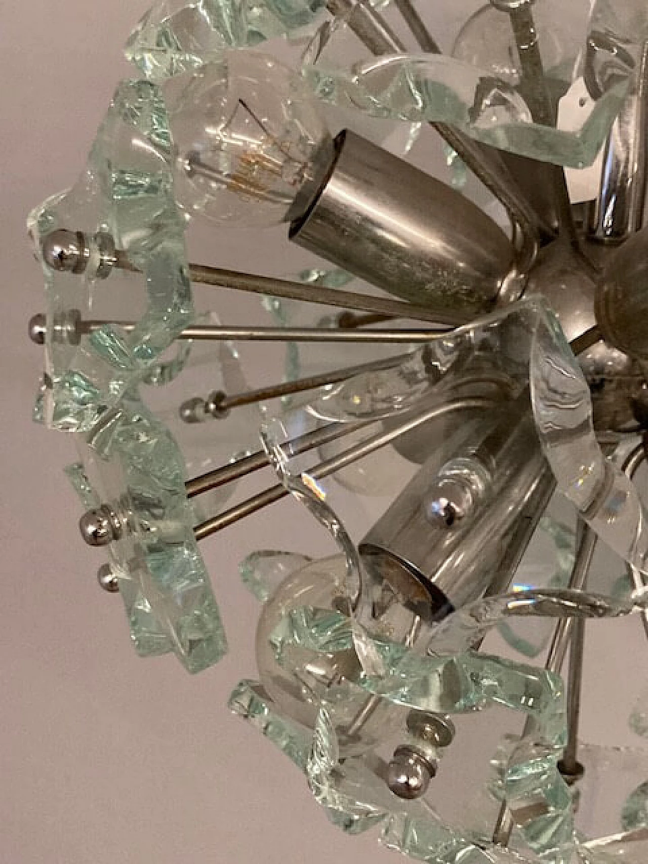 Lampadario Sputnik a otto luci in vetro smerigliato per Fontana Arte, 1968 14