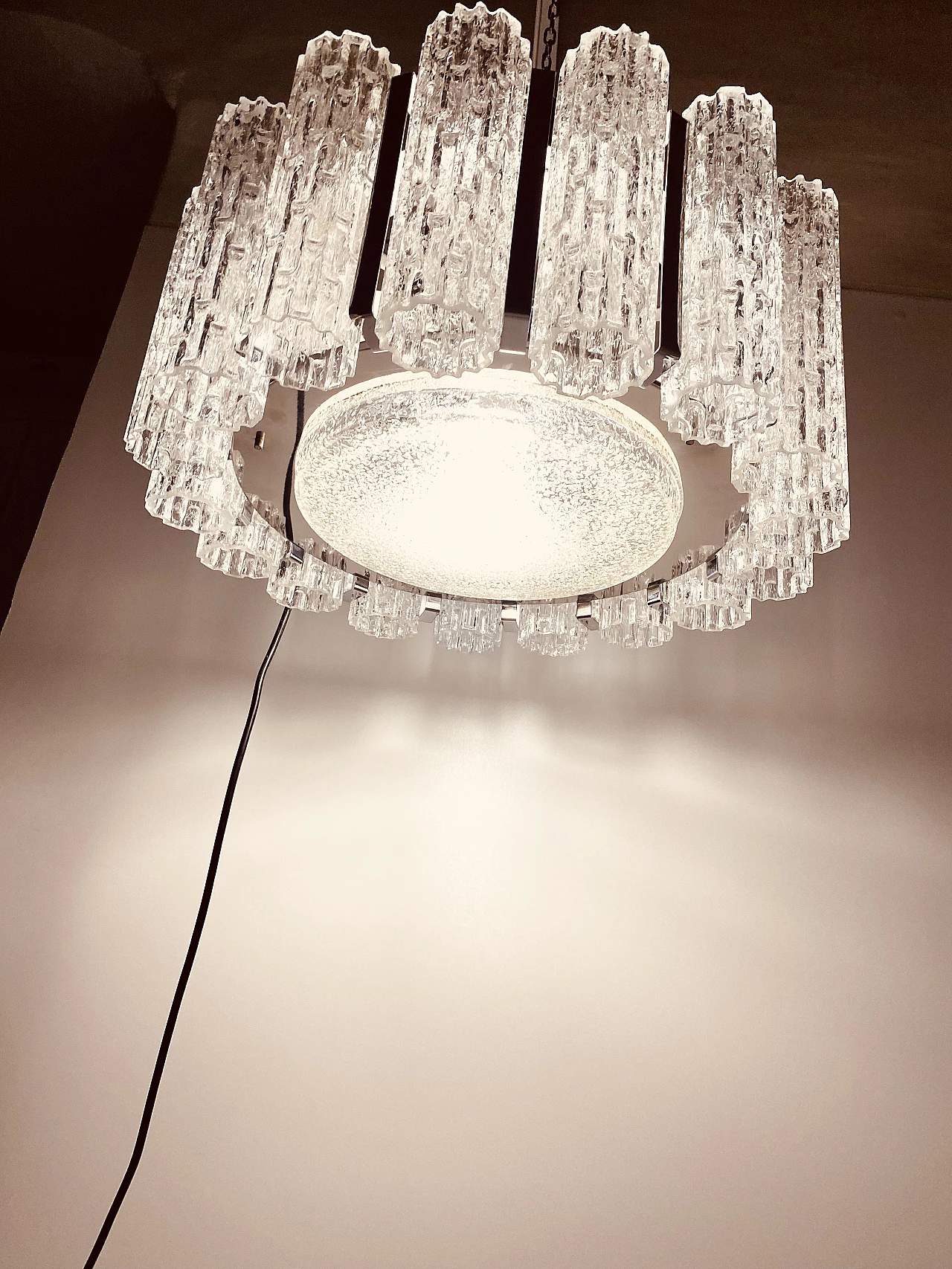 Lampadario in vetro di Murano e acciaio di Barovier & Toso, anni '60 2