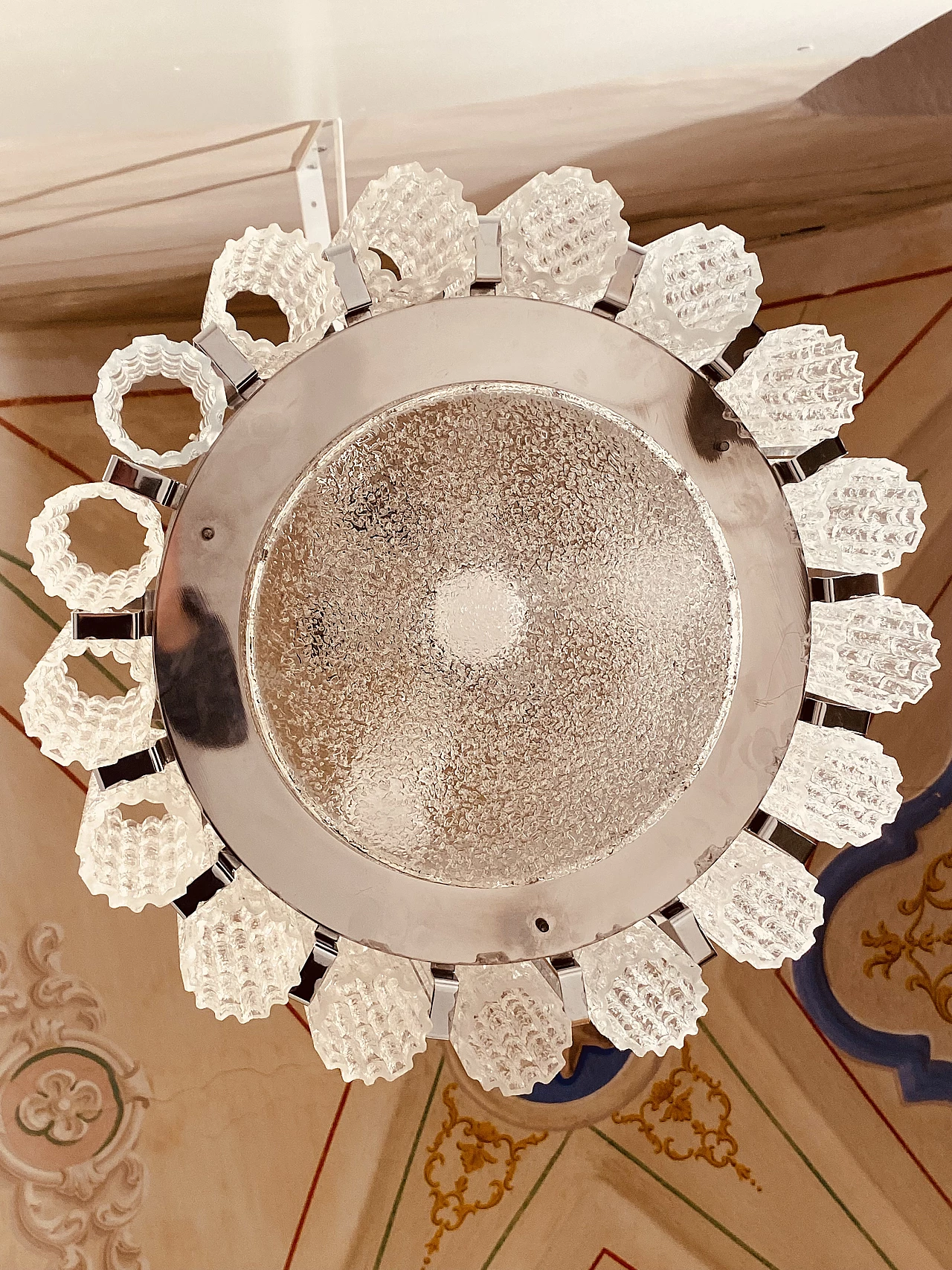 Lampadario in vetro di Murano e acciaio di Barovier & Toso, anni '60 14