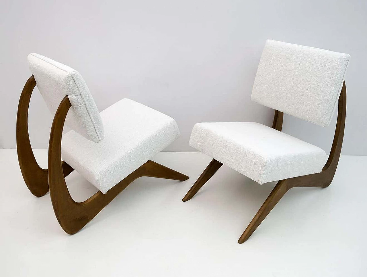 Pair of walnut and chenille armchairs by Adrian Pearsall for Craft Associates, 1960s 1