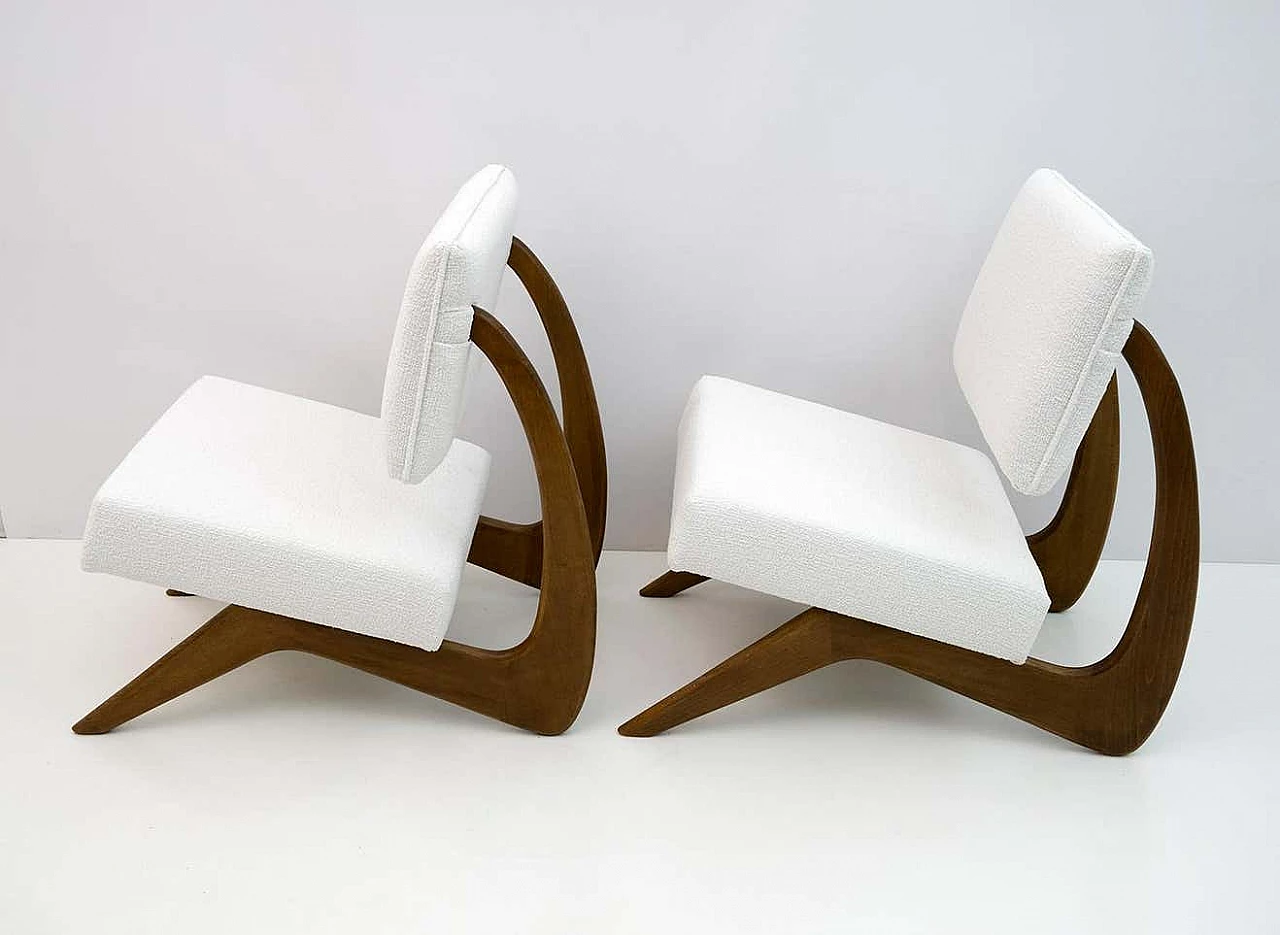 Pair of walnut and chenille armchairs by Adrian Pearsall for Craft Associates, 1960s 2