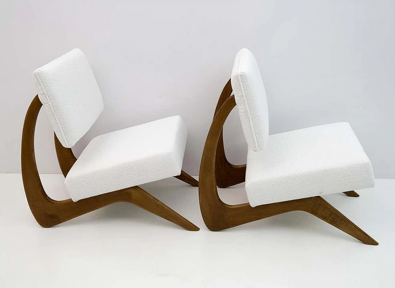 Pair of walnut and chenille armchairs by Adrian Pearsall for Craft Associates, 1960s 3