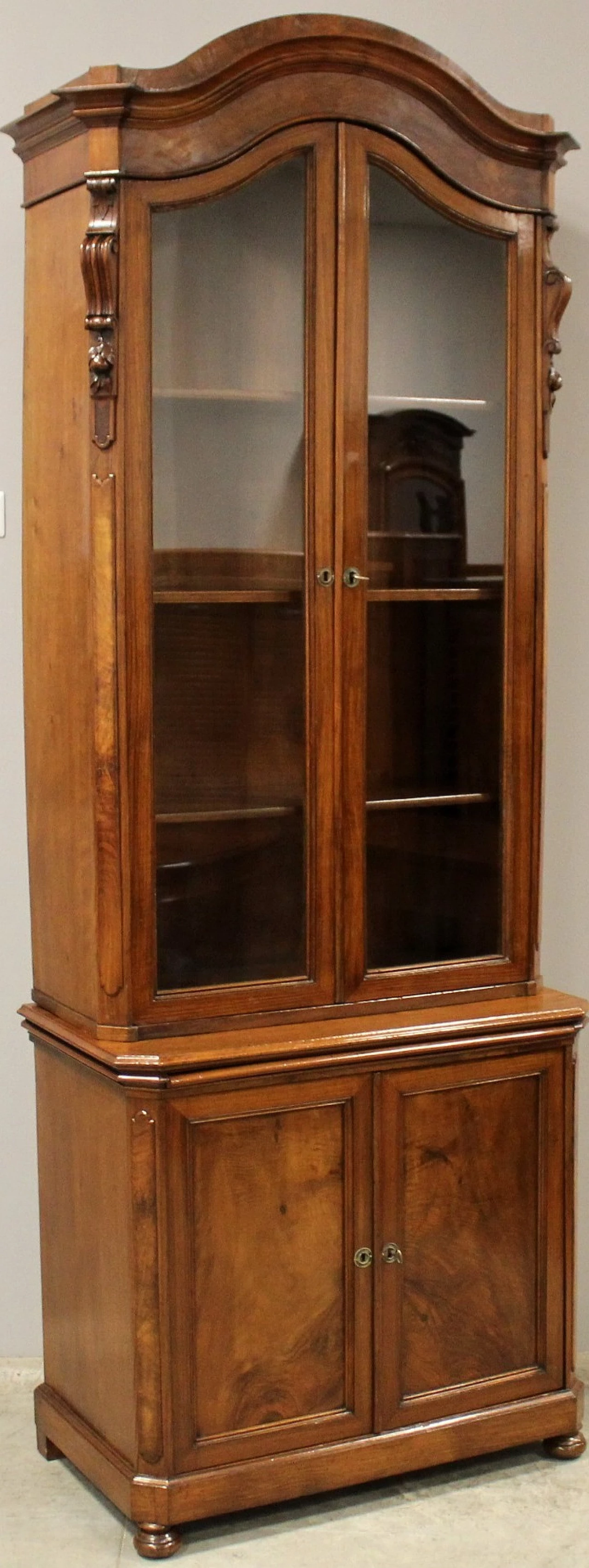 Louis Philippe walnut sideboard with showcase and pull-out writing desk, 19th century 1