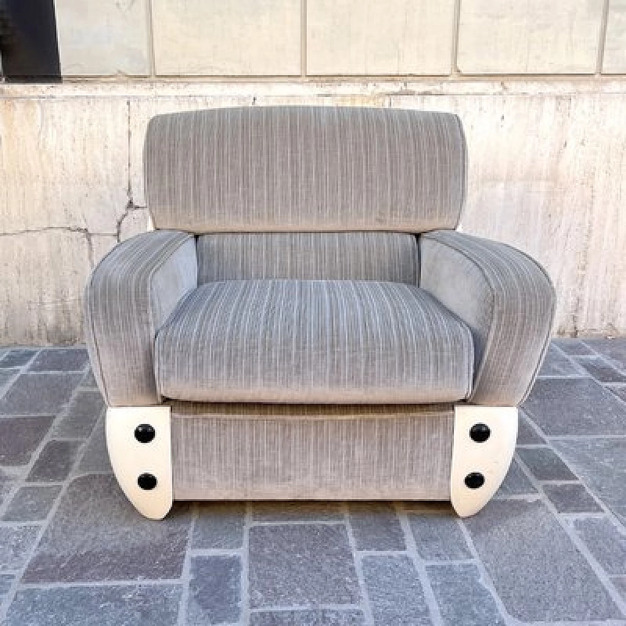 Fiberglass and gray velvet armchair, 1970s 3