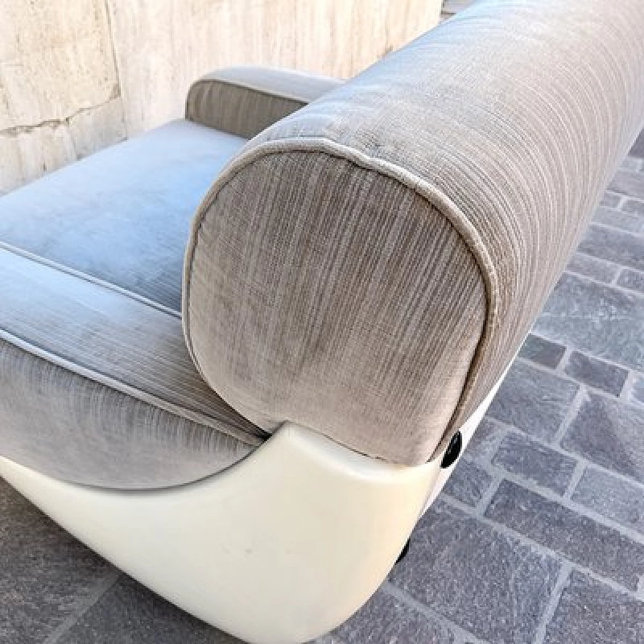 Fiberglass and gray velvet armchair, 1970s 9