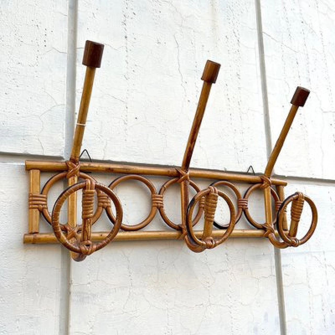 Bamboo wall coat rack, 1960s 1