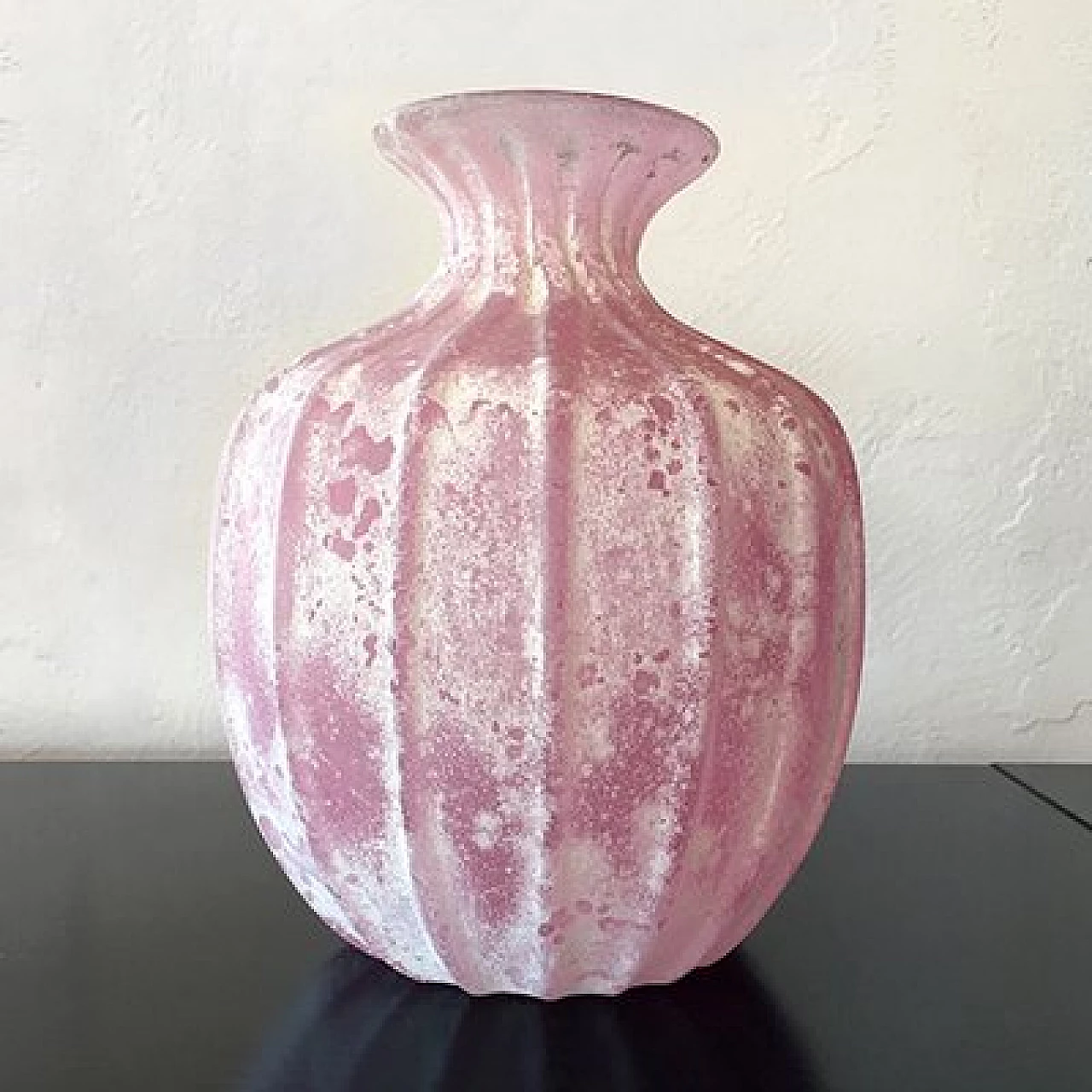 Pink scavo glass vase by Seguso, 1950s 5