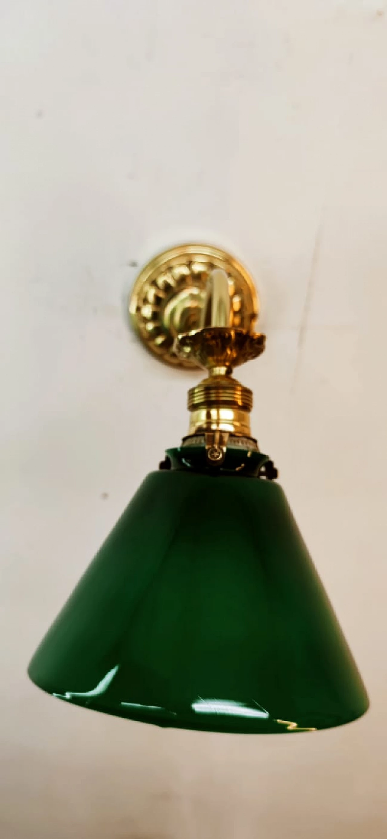 Brass and green glass wall light, 1930s 3